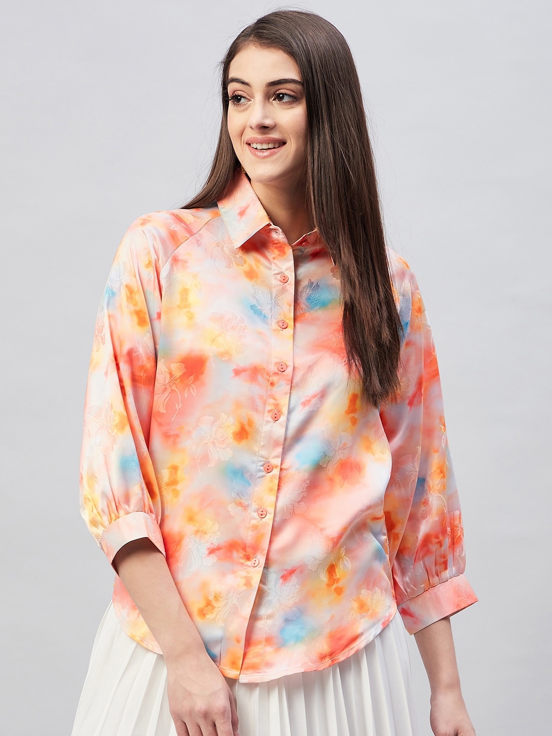 

Marie Claire Women Printed Casual Shirt, Peach