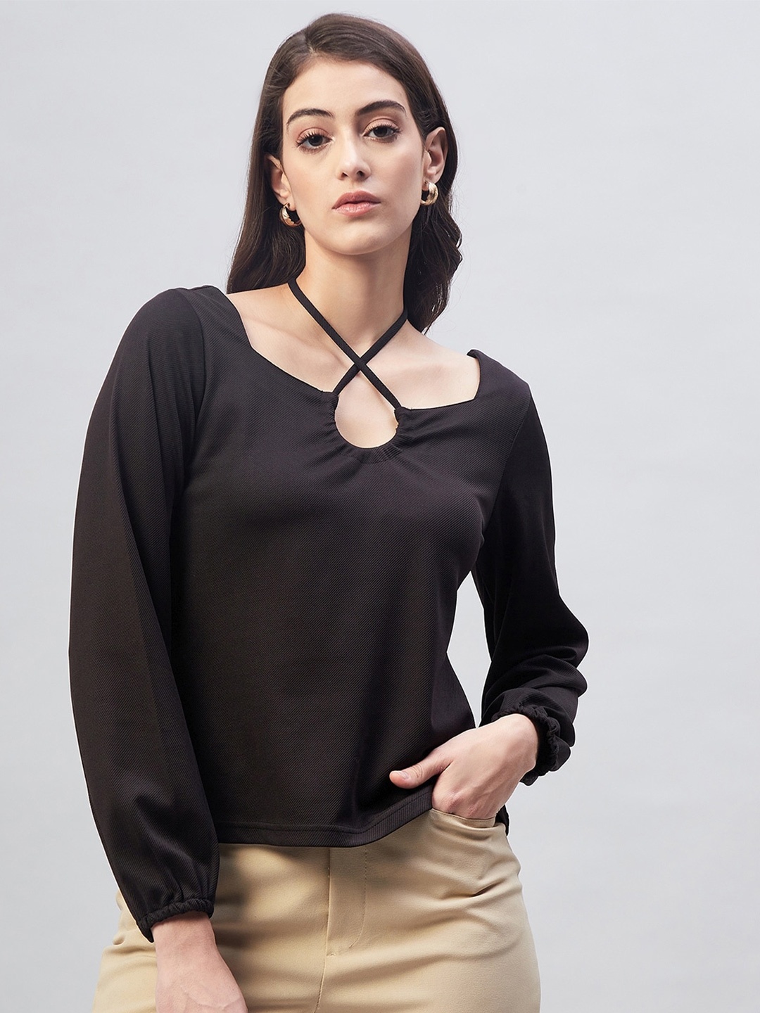 

Marie Claire Tie-Up Neck Top, Black