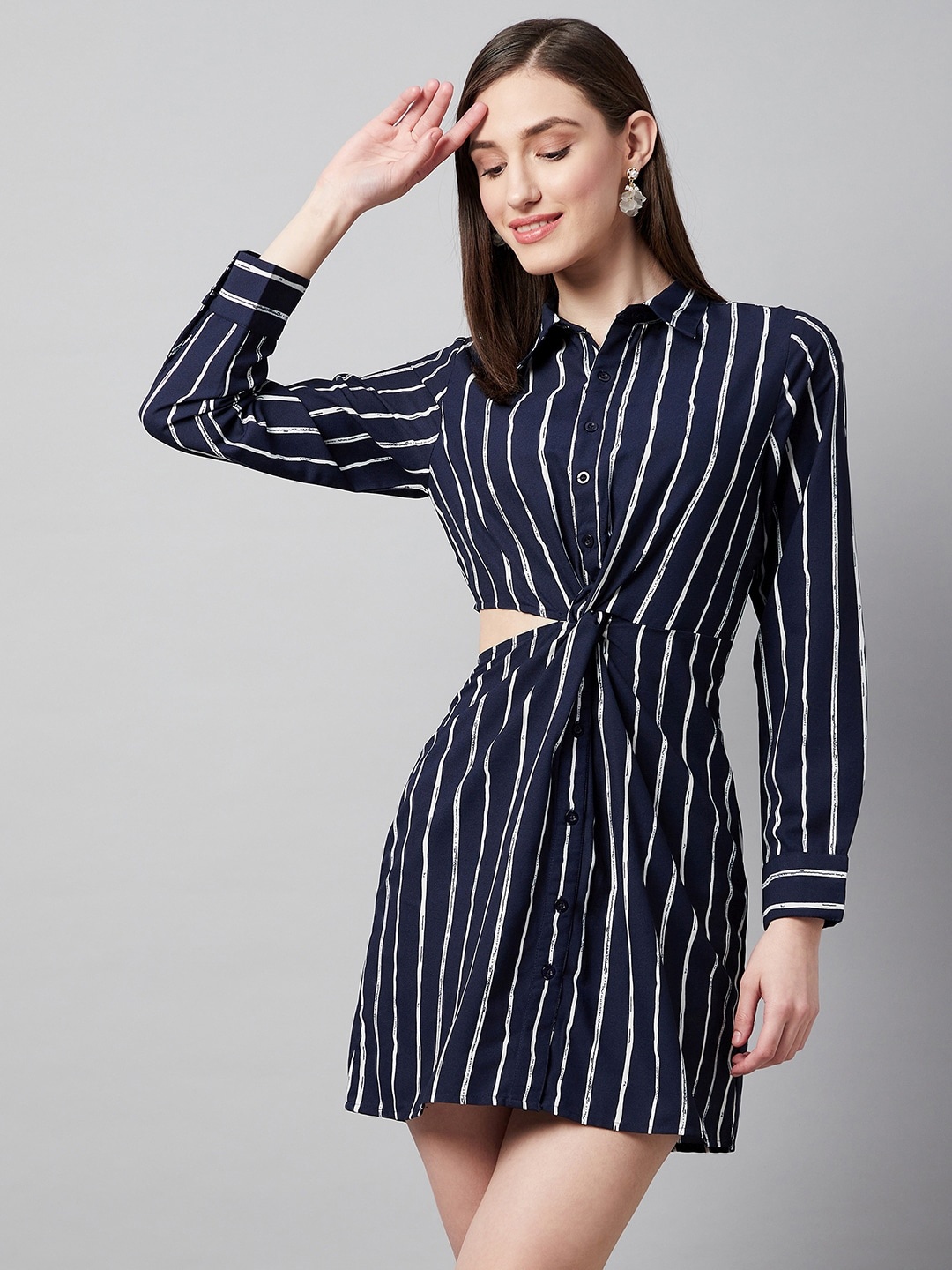 

Marie Claire Striped Crepe Shirt Dress, Navy blue