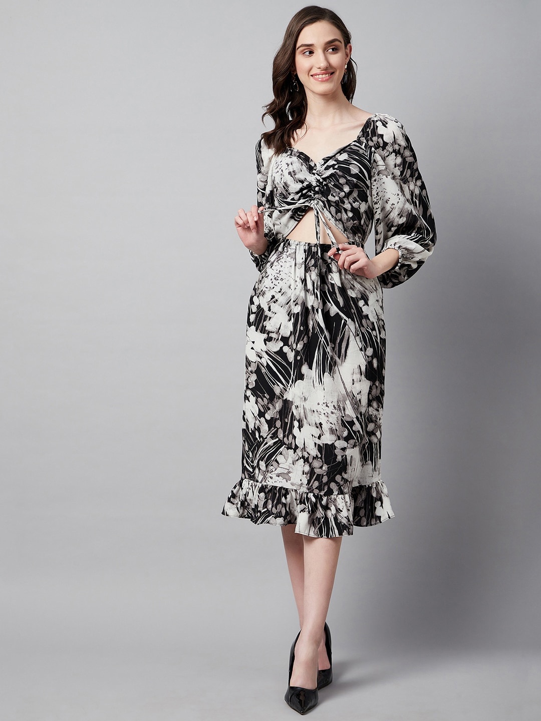 

Marie Claire Printed Crepe Midi Dress, Black