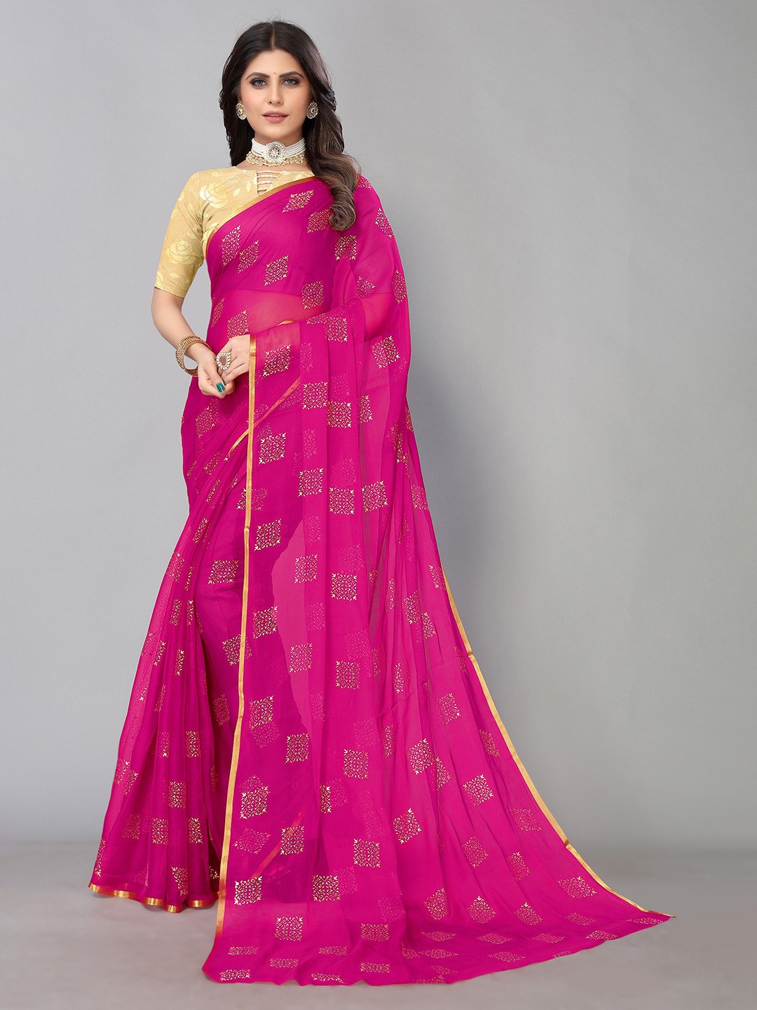 

KALINI Ethnic Motifs Printed Pure Chiffon Saree, Purple