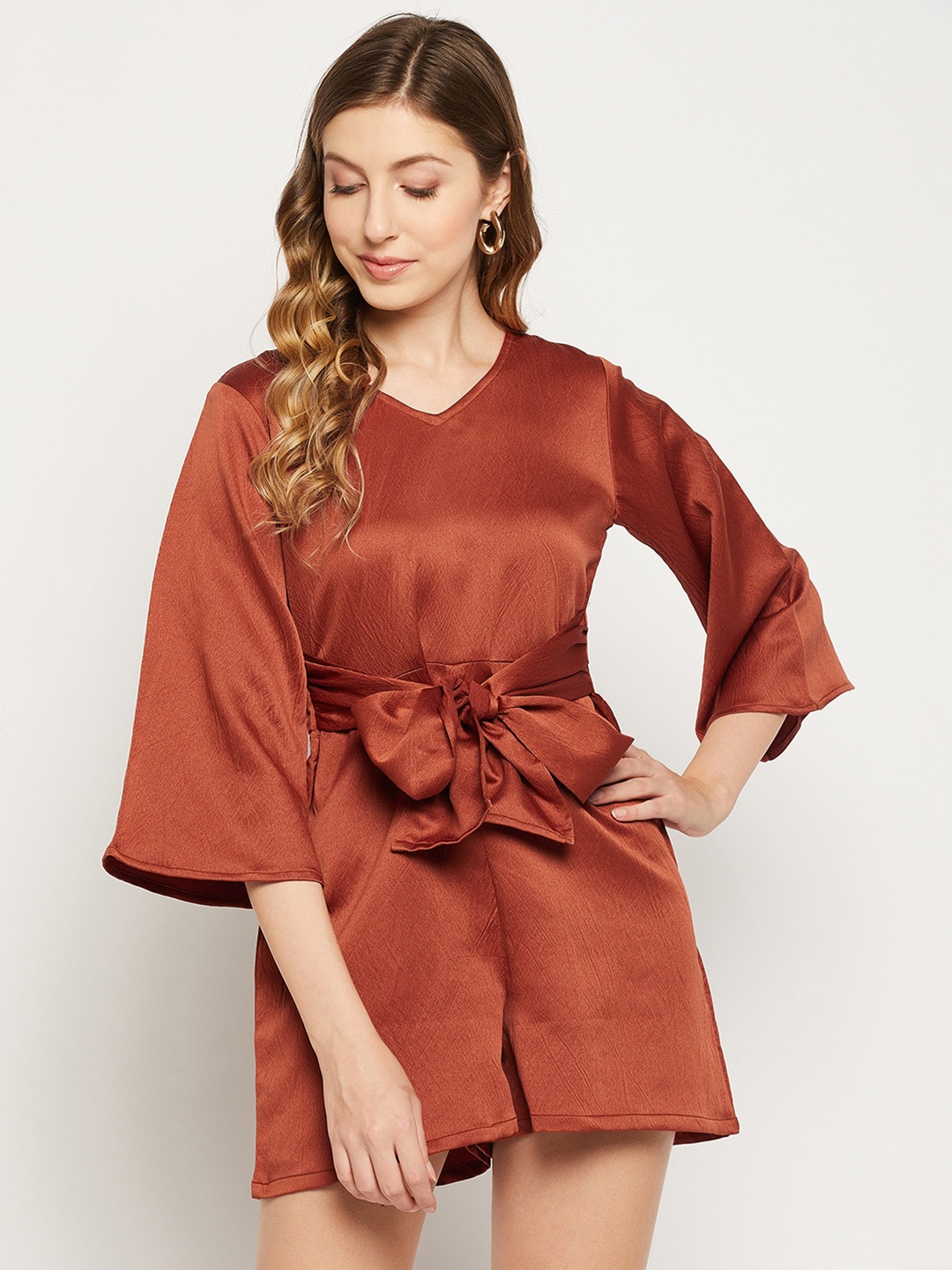 

Fashfun Women V-Neck Playsuit, Brown