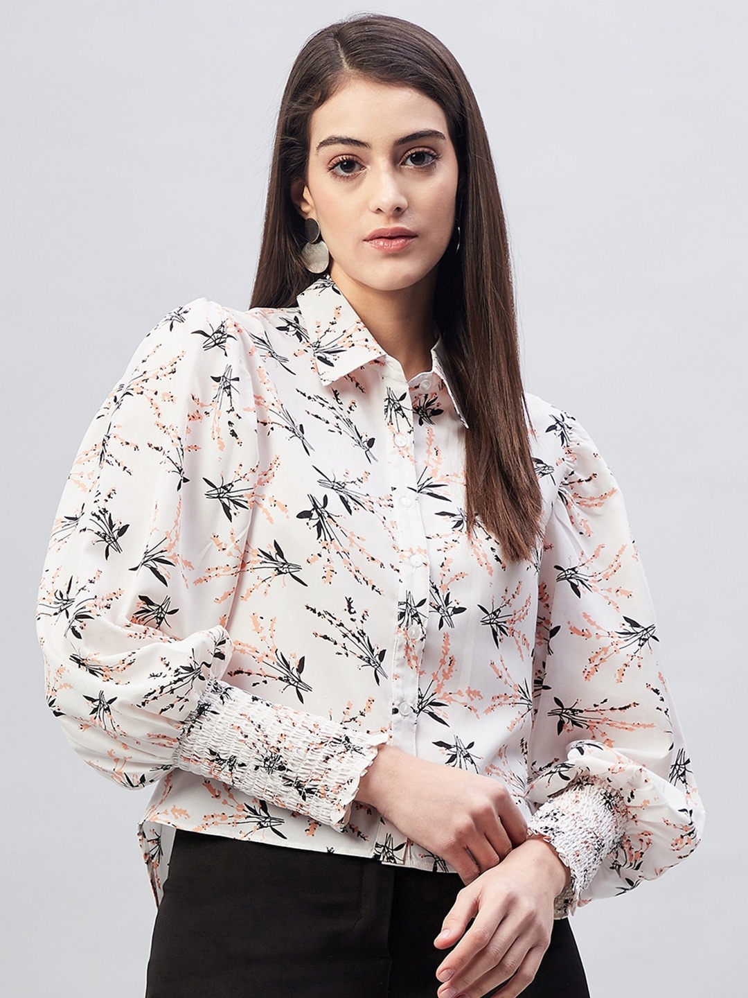 

RARE Floral Printed Crepe Shirt Style Top, Off white