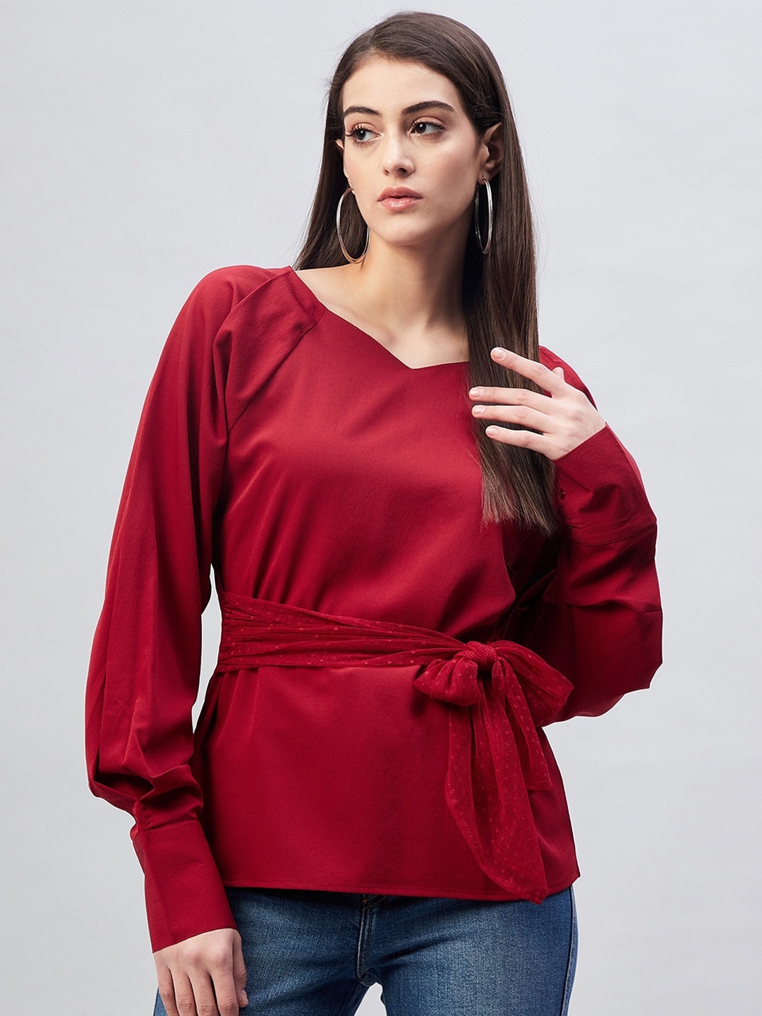 

RARE Tie-Up Crepe Top, Burgundy