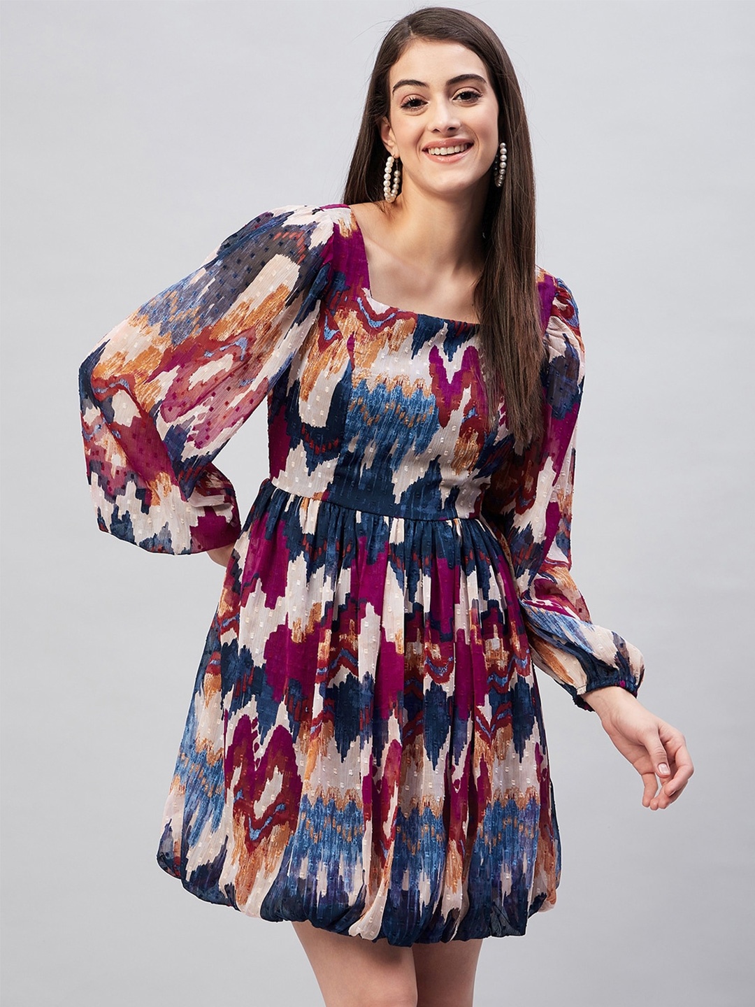 

Carlton London Printed Chiffon Dress, Navy blue