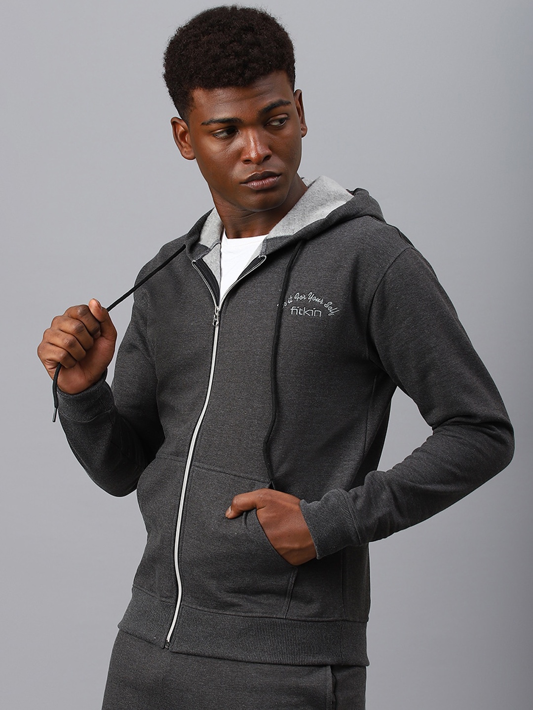 

Fitkin Men Fleece Outdoor Hooded Sporty Jacket, Grey