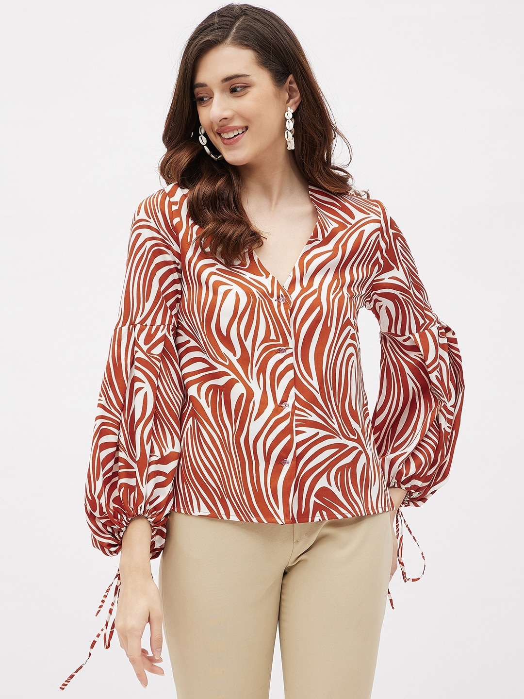 

Kibo Abstract Print Crepe Top, Rust