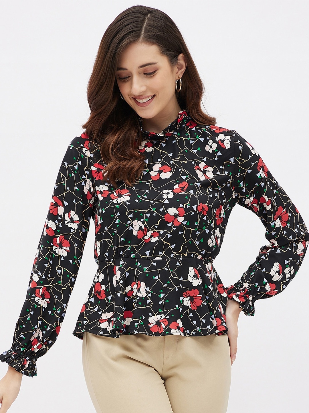 

Kibo Floral Print High Neck Top, Black