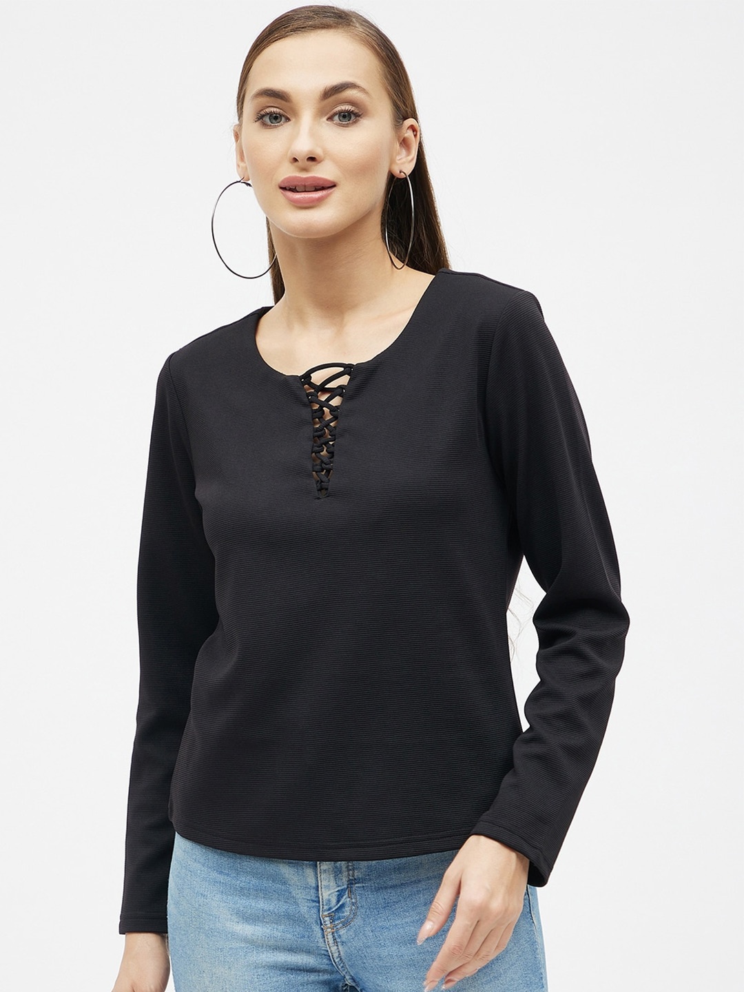 

Kibo Tie-Up Neck Top, Black