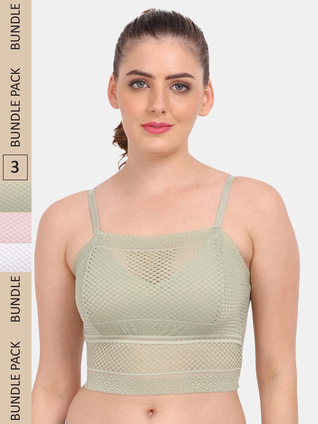 

Amour Secret Pack of 3 Geometric Bralette Lightly Padded Bra PD837, Green