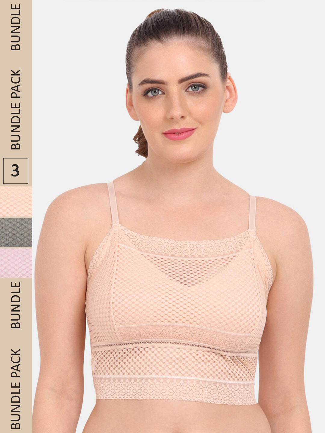 

Amour Secret Pack of 3 Geometric Bralette Lightly Padded Bra PD837, Green