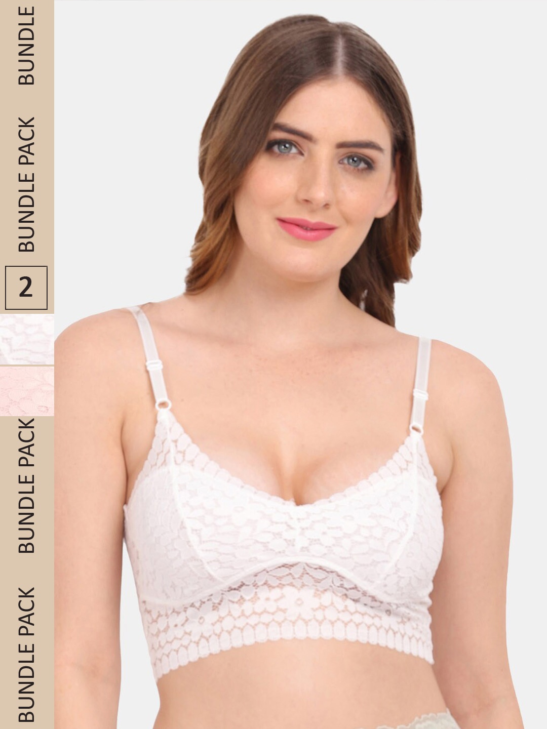 

Amour Secret Pack of 2 Floral Bralette Lightly Padded Bra PD53162, Peach