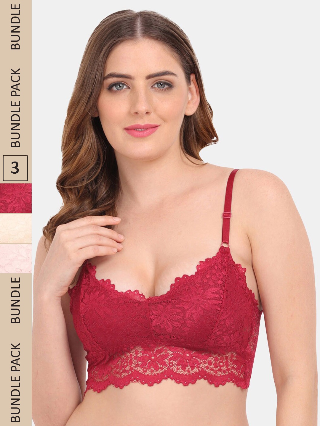 

Amour Secret Pack of 3 Floral Bralette Lightly Padded Bra PD53162, Maroon