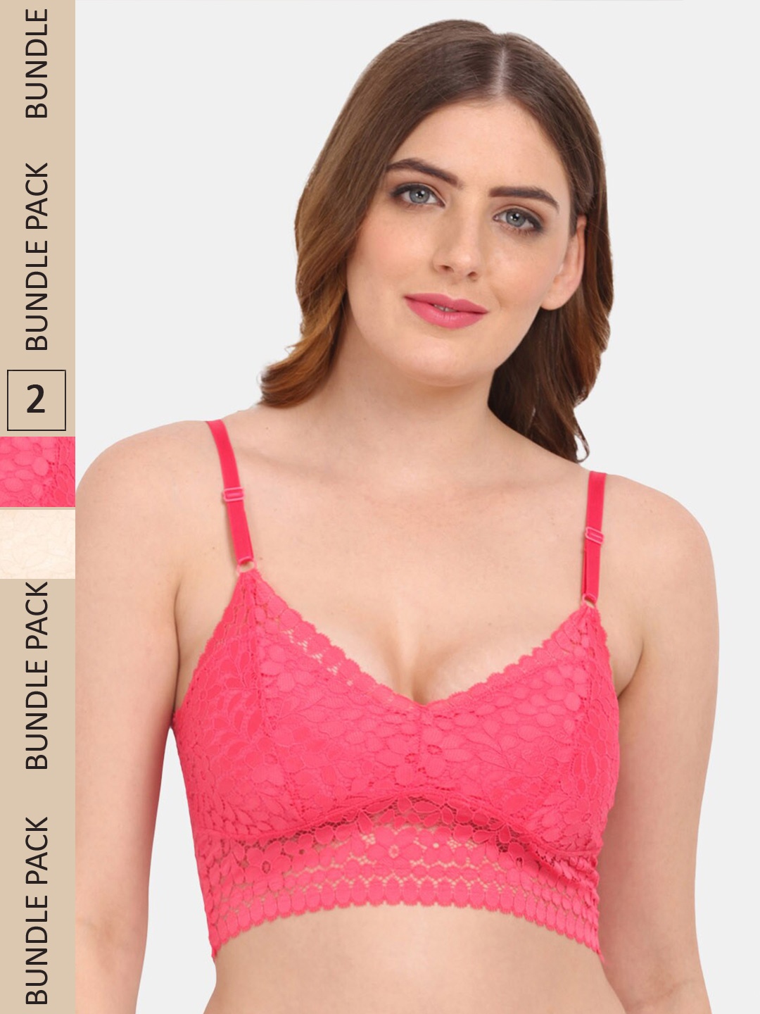 

Amour Secret Pack of 2 Floral Bralette Lightly Padded Bra PD53162, Coral