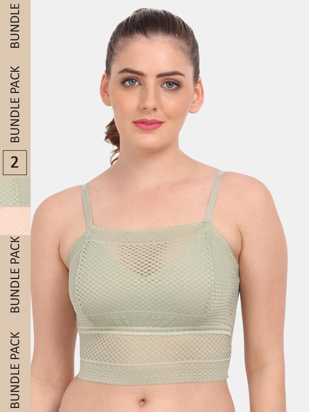 

Amour Secret Pack of 2 Geometric Bralette Lightly Padded Bra PD837, Green