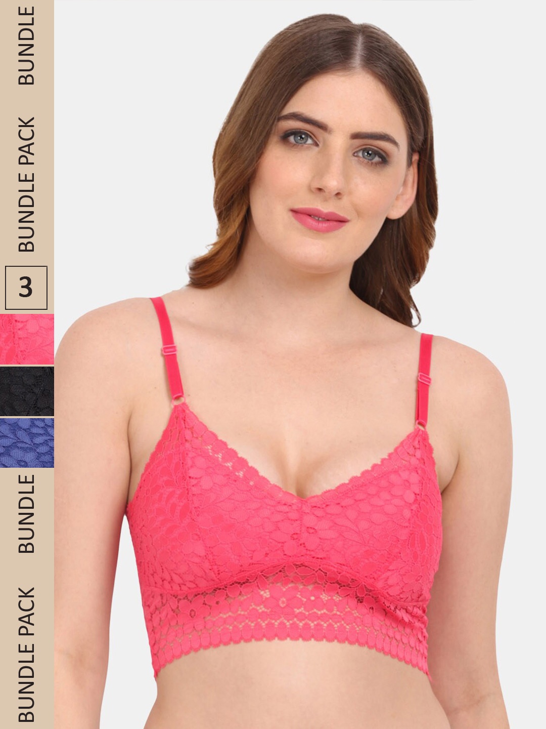 

Amour Secret Pack of 3 Floral Bralette Lightly Padded Bra PD53162, Black