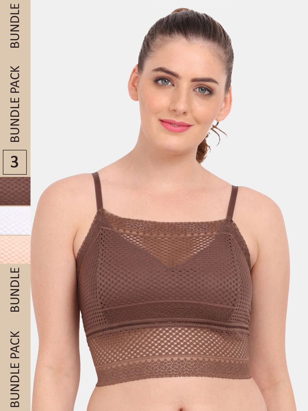 

Amour Secret Pack of 3 Geometric Bralette Lightly Padded Bra PD837, Brown