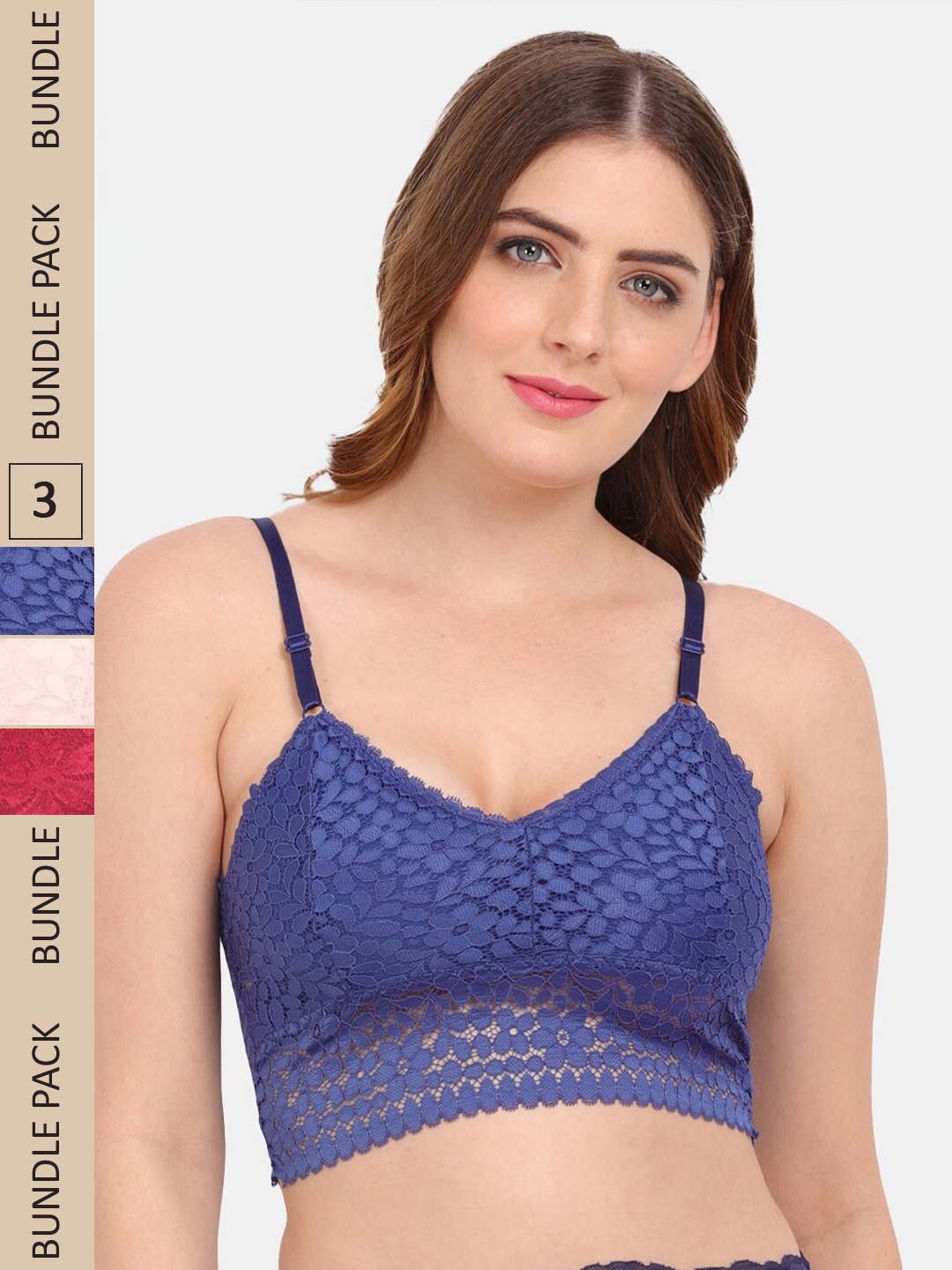 

Amour Secret Pack of 3 Floral Bralette Lightly Padded Bra PD53162, Blue