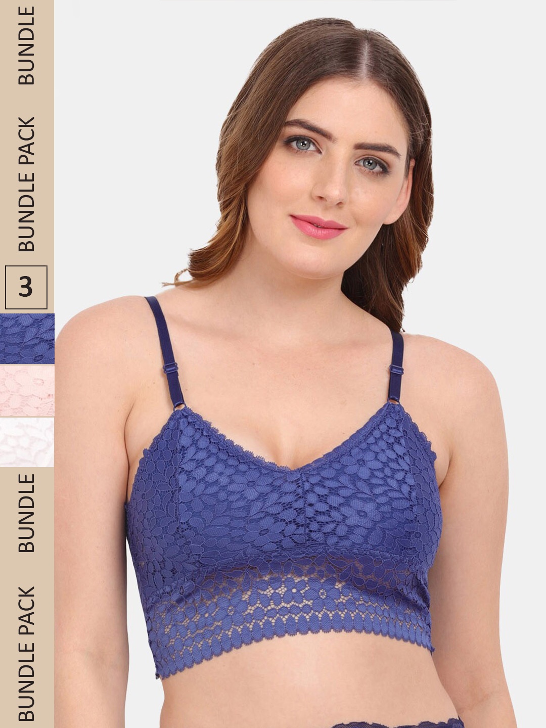 

Amour Secret Pack of 3 Floral Bralette Lightly Padded Bra PD53162, Blue