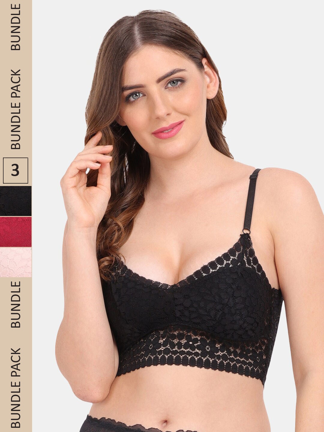 

Amour Secret Pack of 3 Lightly Padded Non Wired Bra, Black