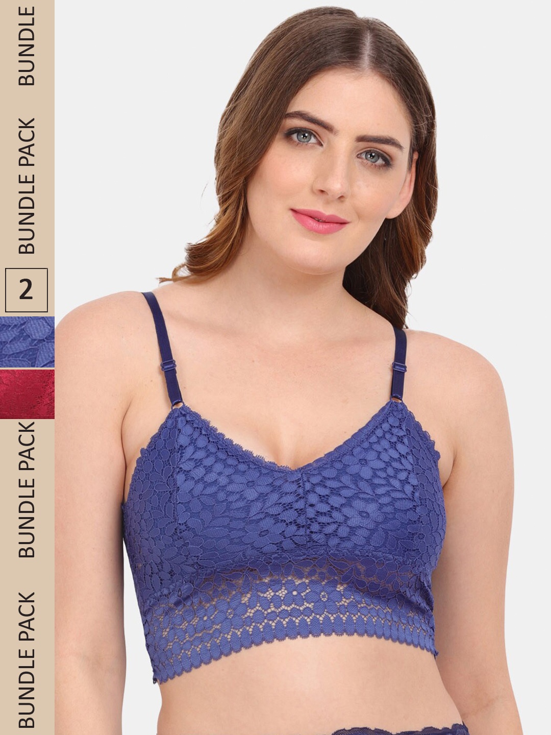 

Amour Secret Pack Of 2 Floral Bralette Lace Bra, Blue