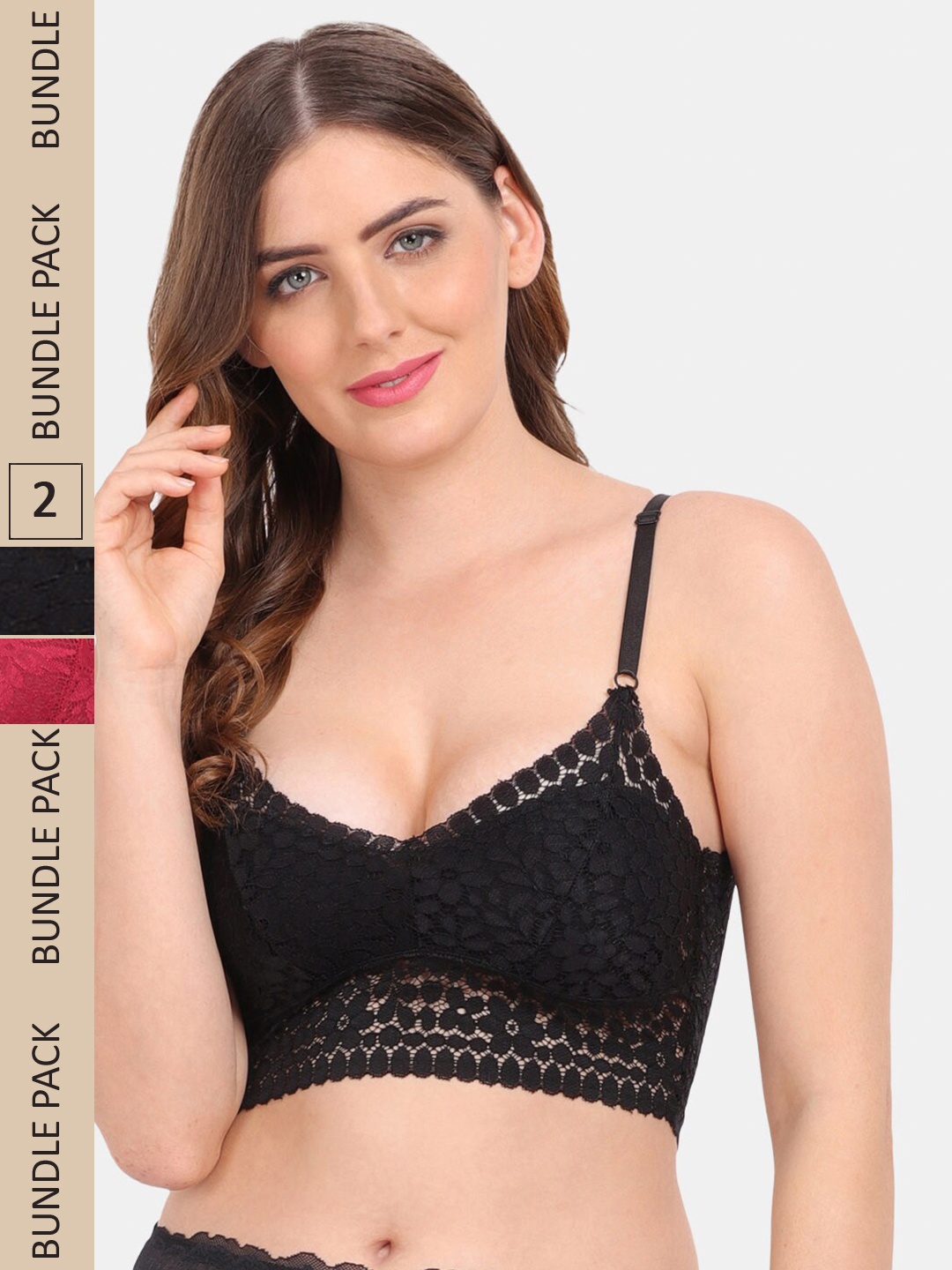 

Amour Secret Pack Of 2 Floral Bralette Lace Bra, Black