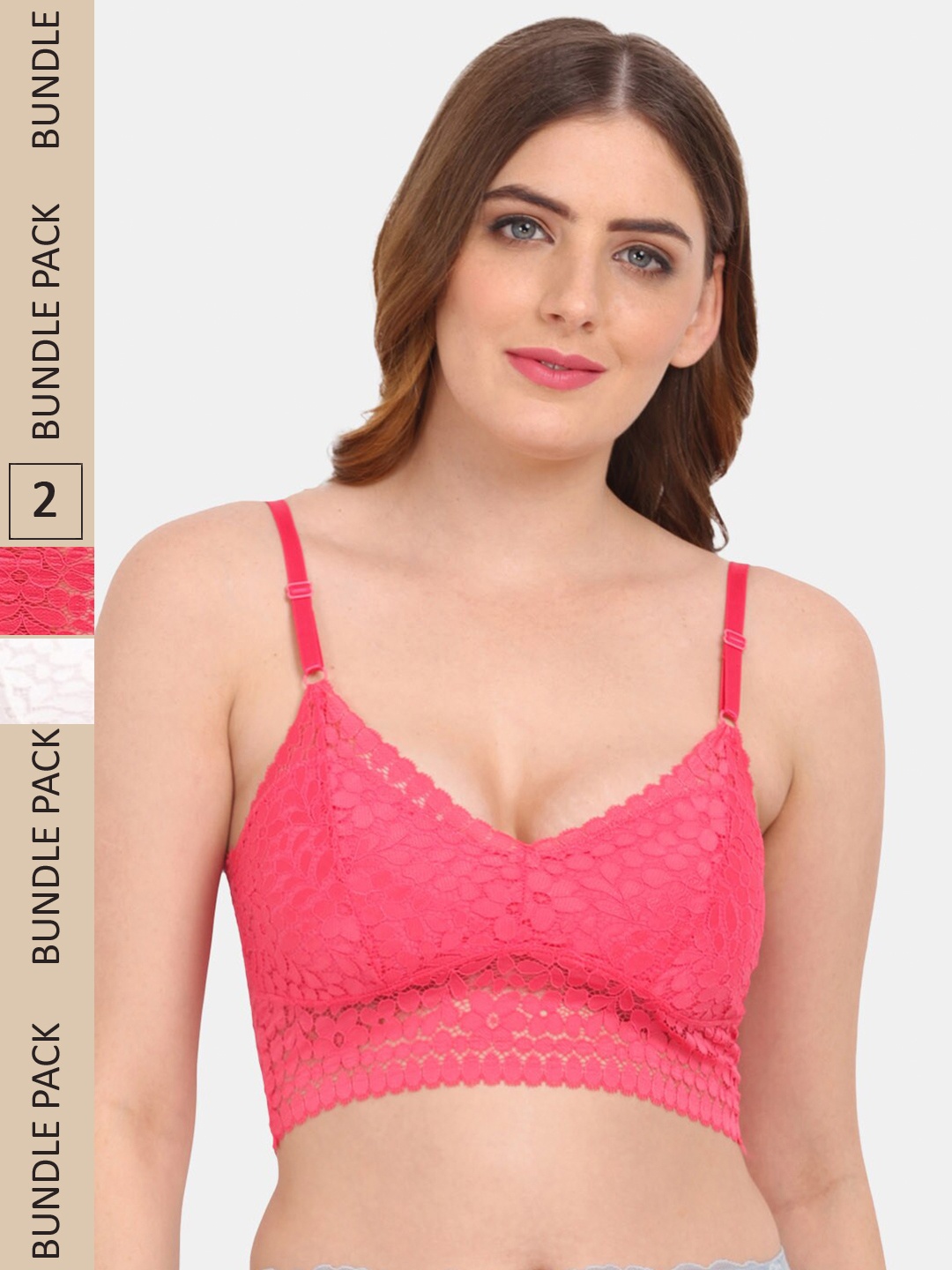 

Amour Secret Pack Of 2 Floral Bralette Lace Bra, Coral