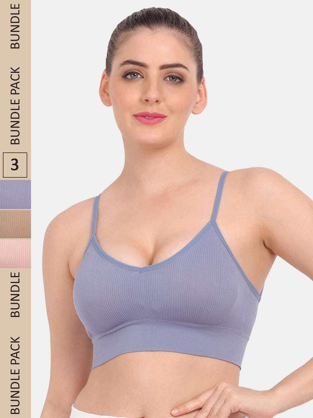 

Amour Secret Pack of 3 Lightly Padded Dry-Fit Sports Bra S3228_Blu_Nud_Rbn, Blue