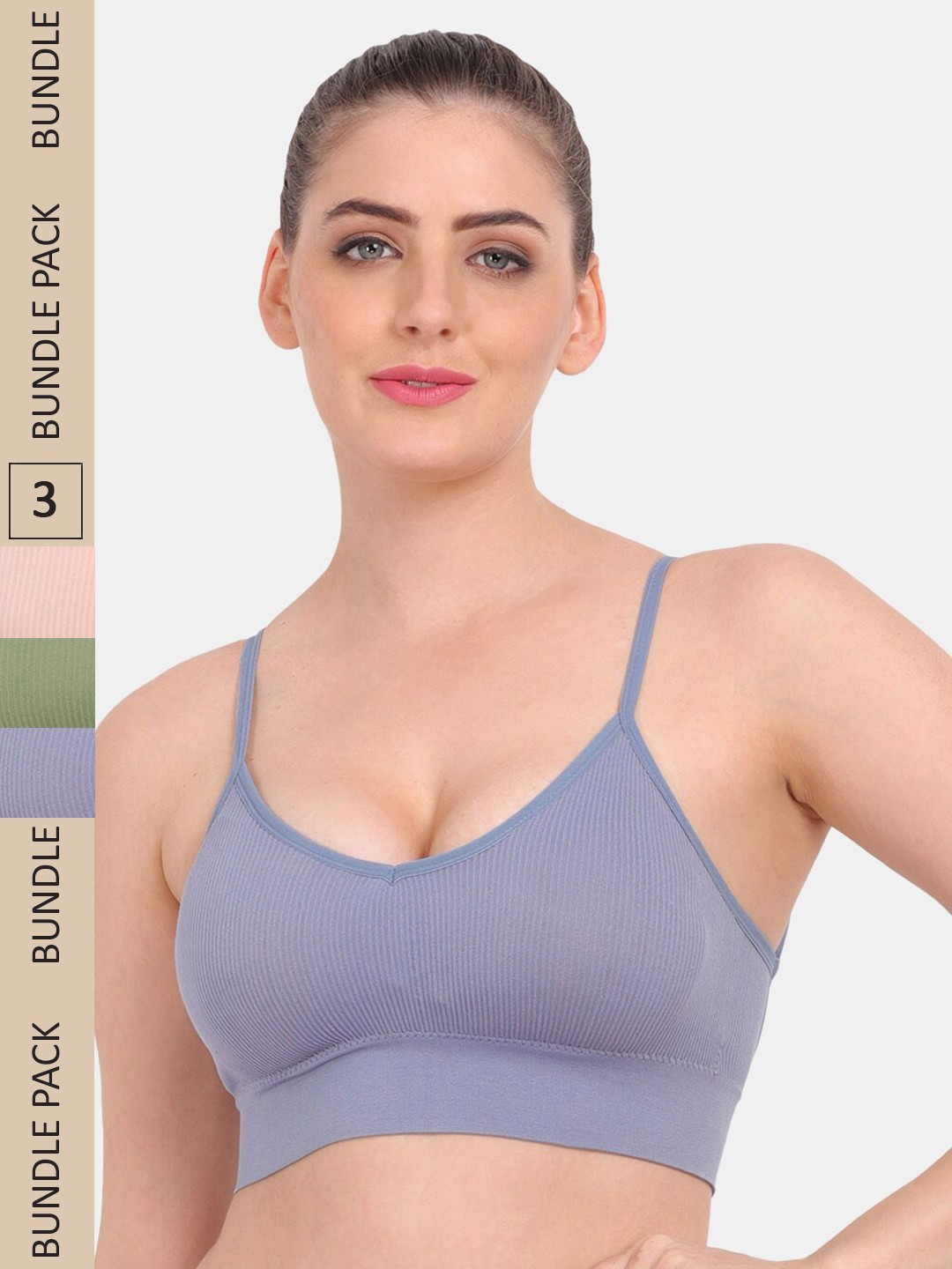 

Amour Secret Pack of 3 Lightly Padded Sports Bra S3228_Blu_Hna_Rbn, Peach