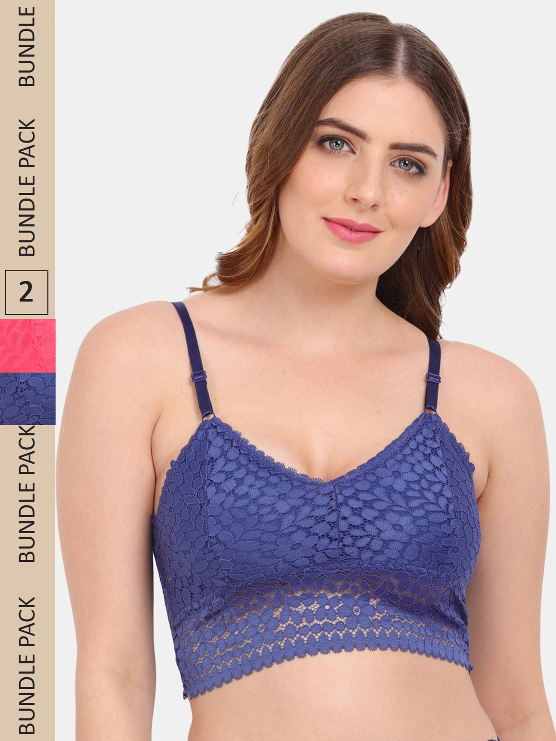 

Amour Secret Pack of 2 Floral Bralette Bra, Blue