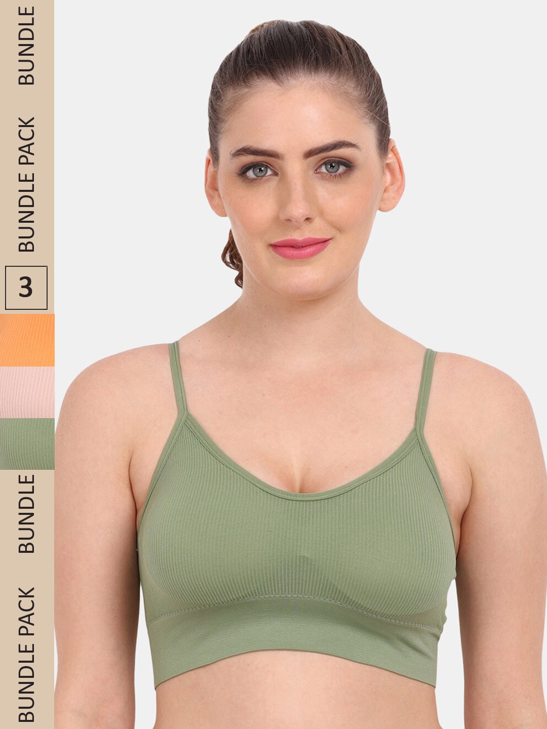 

Amour Secret Pack of 3 Lightly Padded Sports Bra, Olive