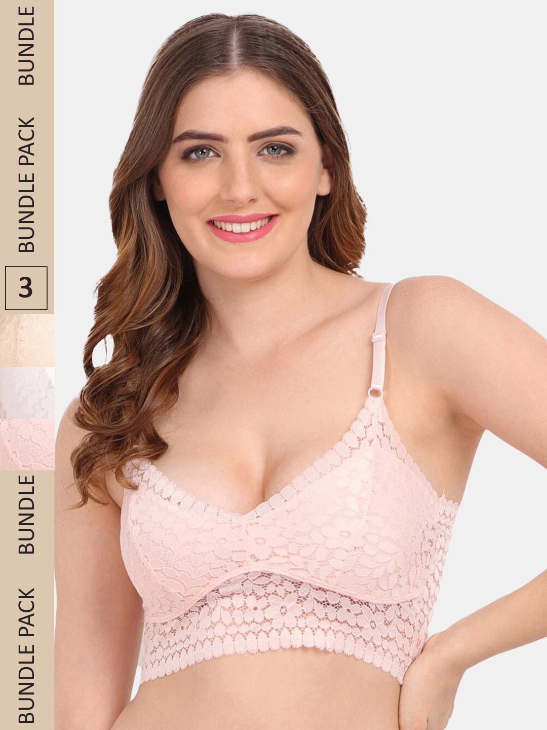 

Amour Secret Pack of 3 Floral Bralette Bra, Peach