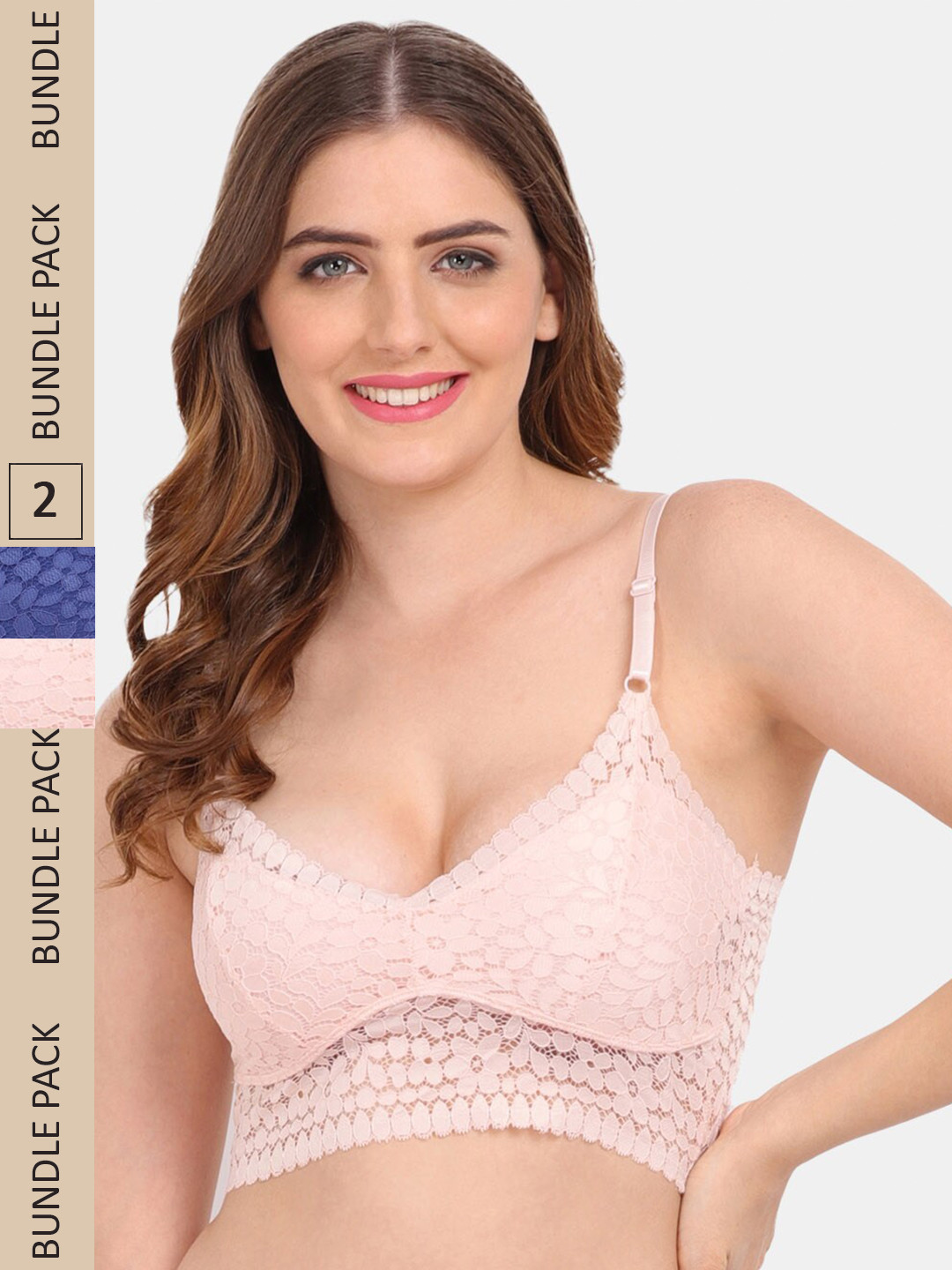 

Amour Secret Pack of 2 Floral Bralette Bra, Peach