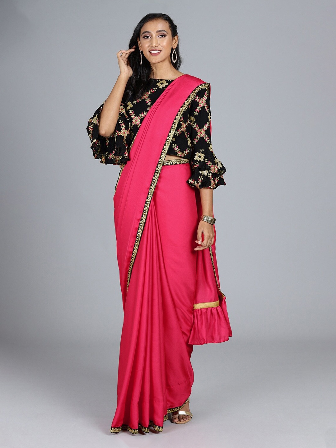 

Ethnovog Embroidered Saree Blouse, Black