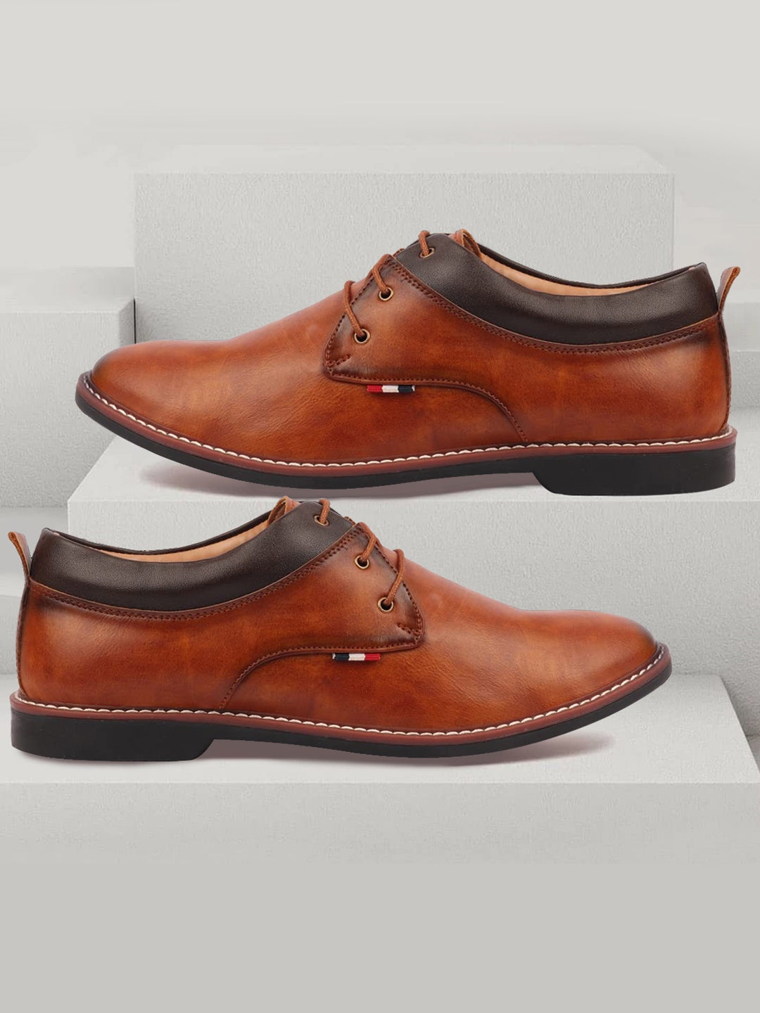 

FAUSTO Men Round-Toe Lace-Up Formal Oxford, Camel brown