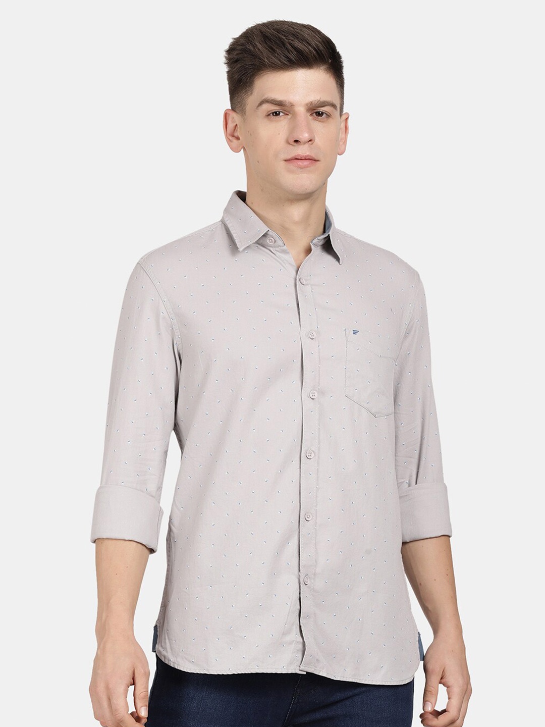 

t-base Men Printed Cotton Casual Shirt, Grey