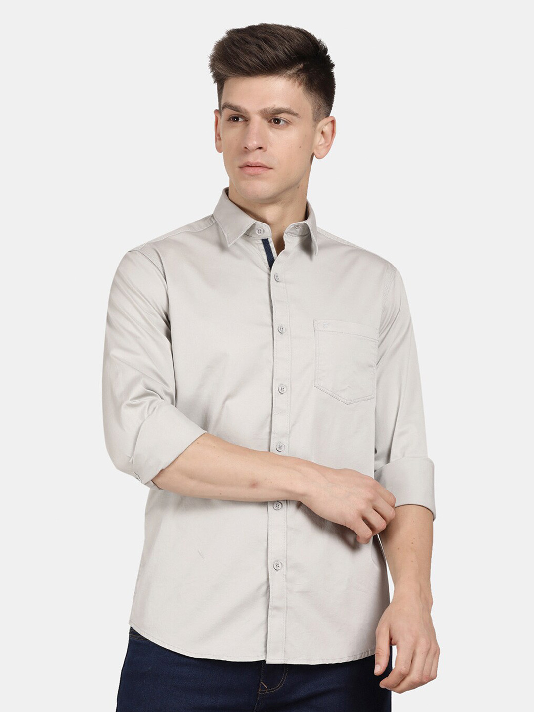 

t-base Men Casual Cotton Shirt, Grey