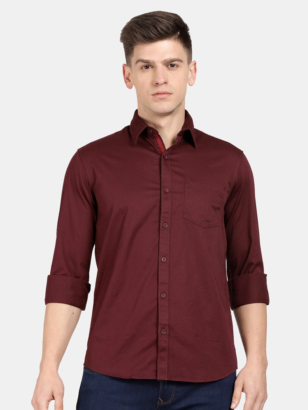 

t-base Men Cotton Twill Casual Shirt, Maroon