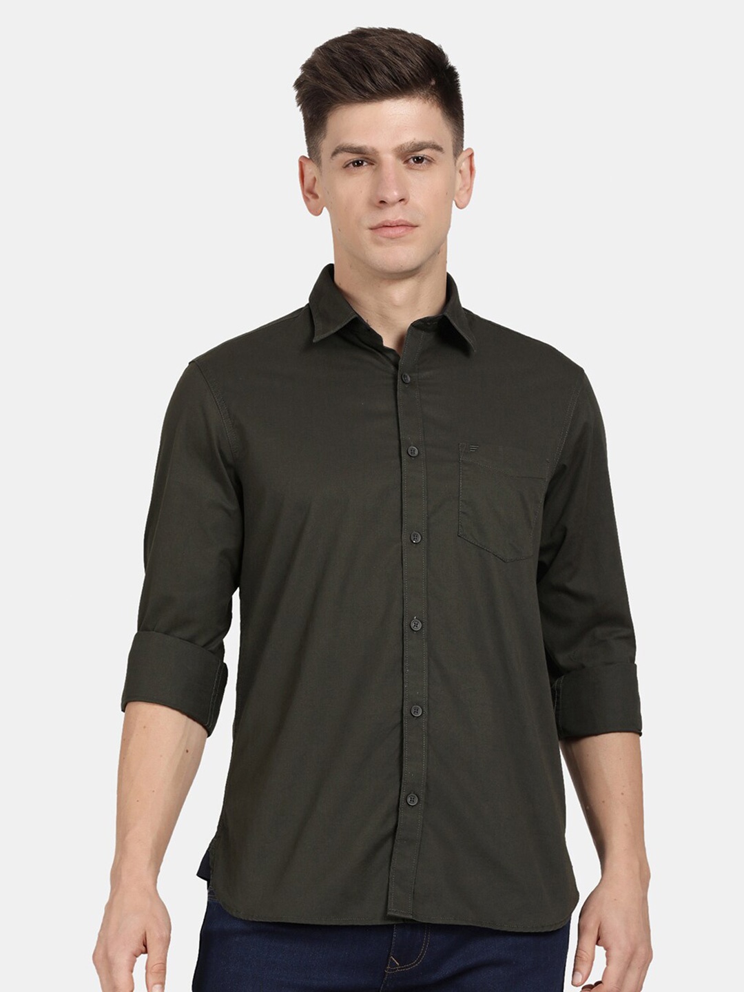 

t-base Men Cotton Casual Shirt, Olive