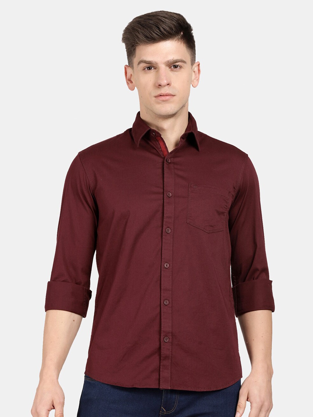 

t-base Men Cotton Twill Casual Shirt, Maroon