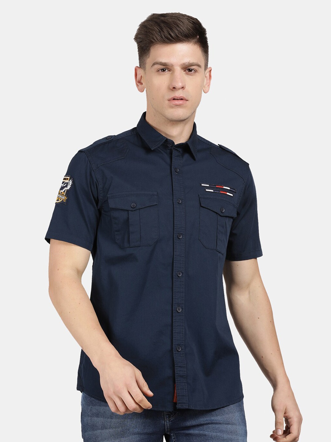 

t-base Men Cotton Casual Shirt, Navy blue