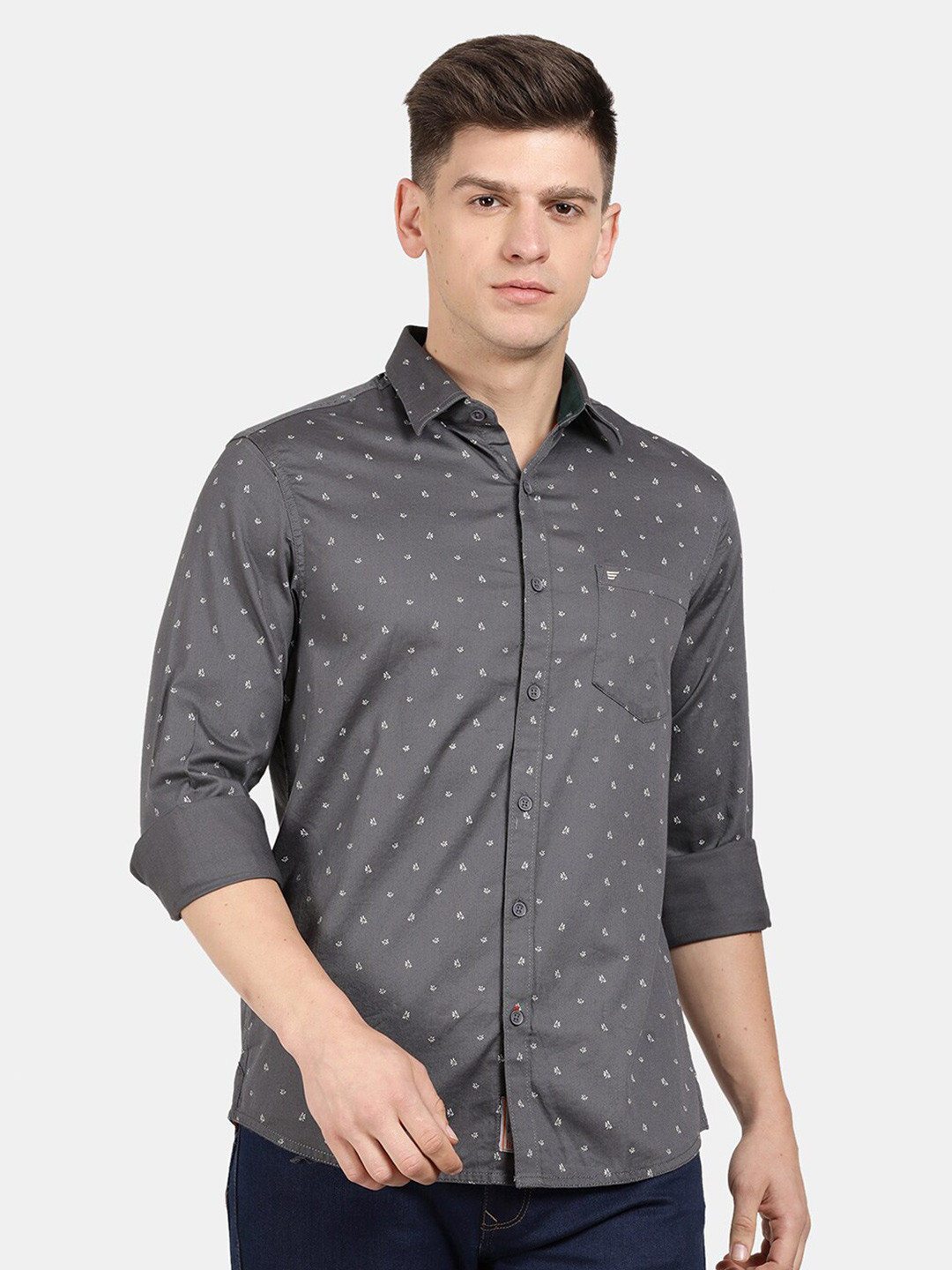 

t-base Men Printed Casual Shirt, Charcoal