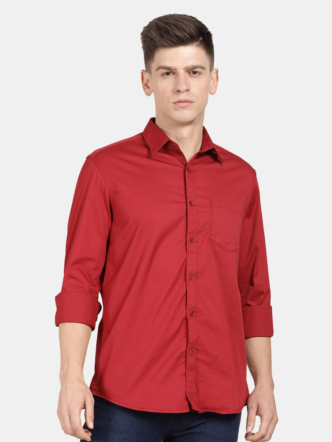 

t-base Men Cotton Solid Casual Shirt, Red