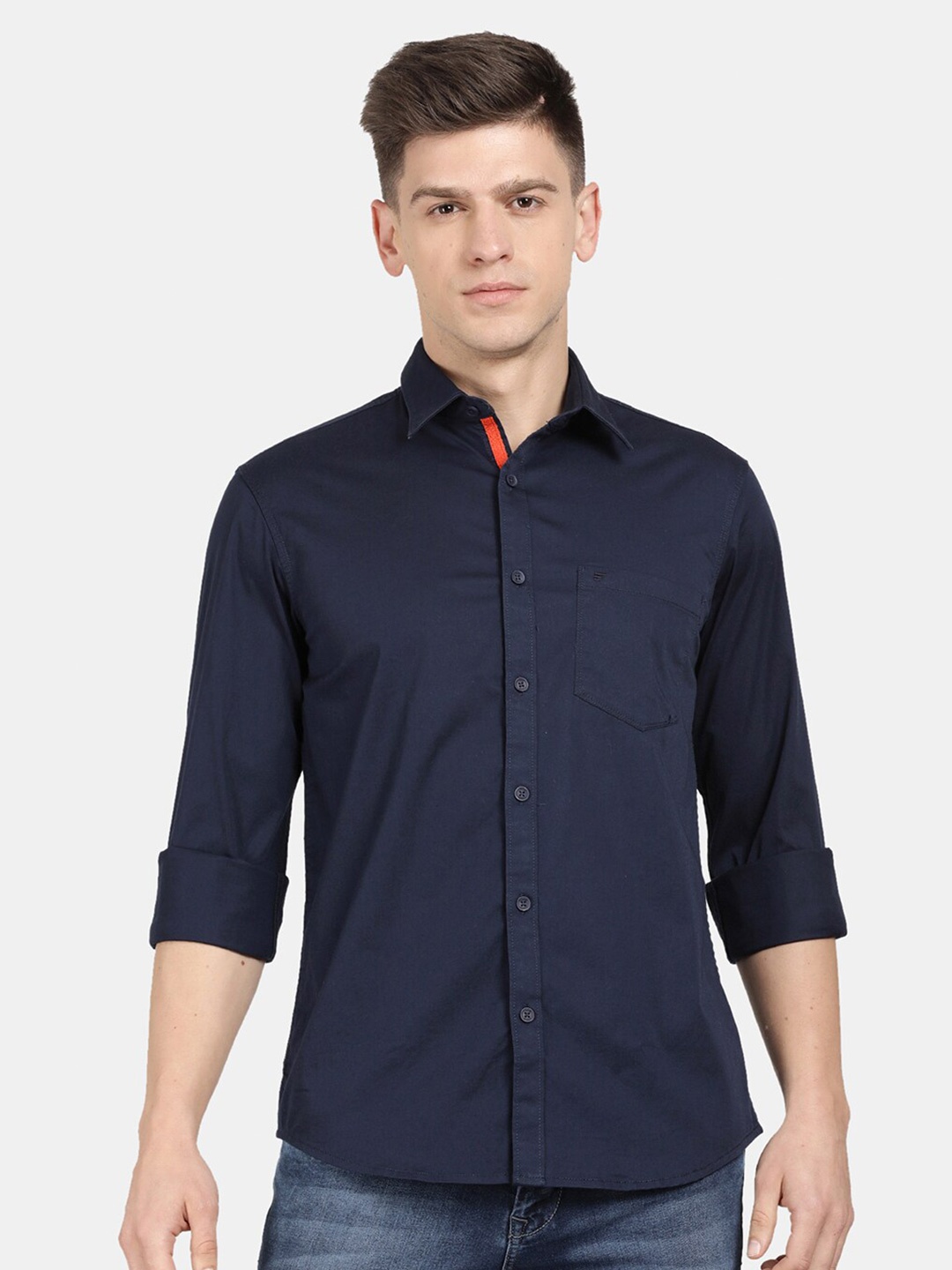 

t-base Men Cotton Casual Shirt, Navy blue
