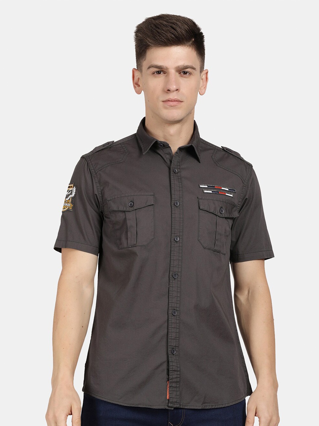 

t-base Spread Collar Casual Shirt, Grey