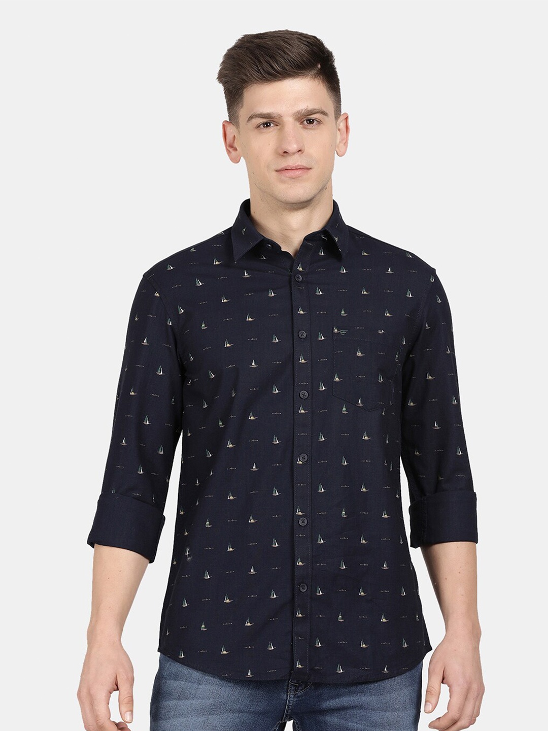 

t-base Men Printed Casual Shirt, Navy blue