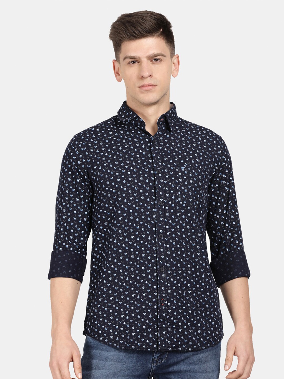 

t-base Men Printed Casual Shirt, Navy blue