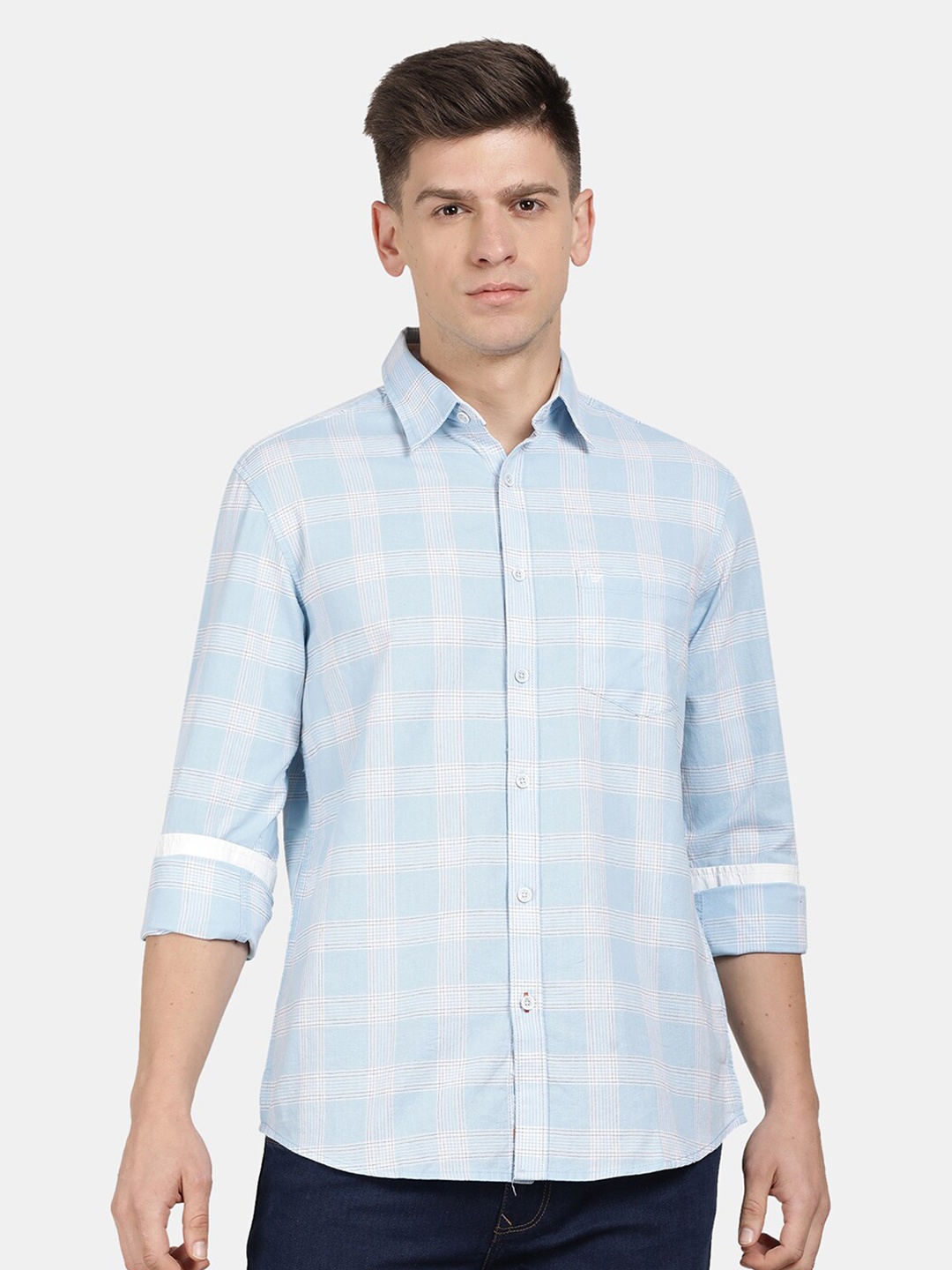 

t-base Men Cotton Buffalo Checks Checked Casual Shirt, Blue