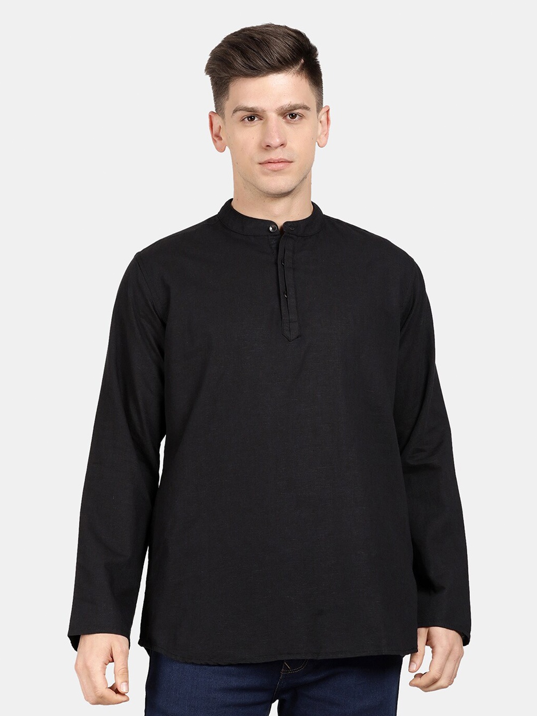 

t-base Men Mandarin Collar Casual Shirt, Black