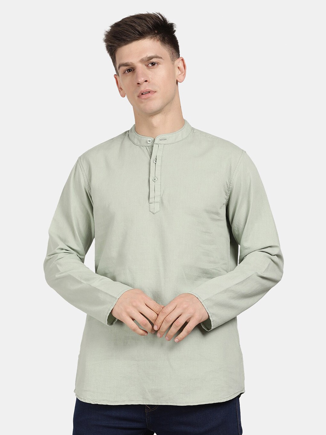 

t-base Mandarin Collar Casual Shirt, Green